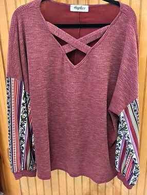 Haptics Long Sleeve Sweater Tee in Red